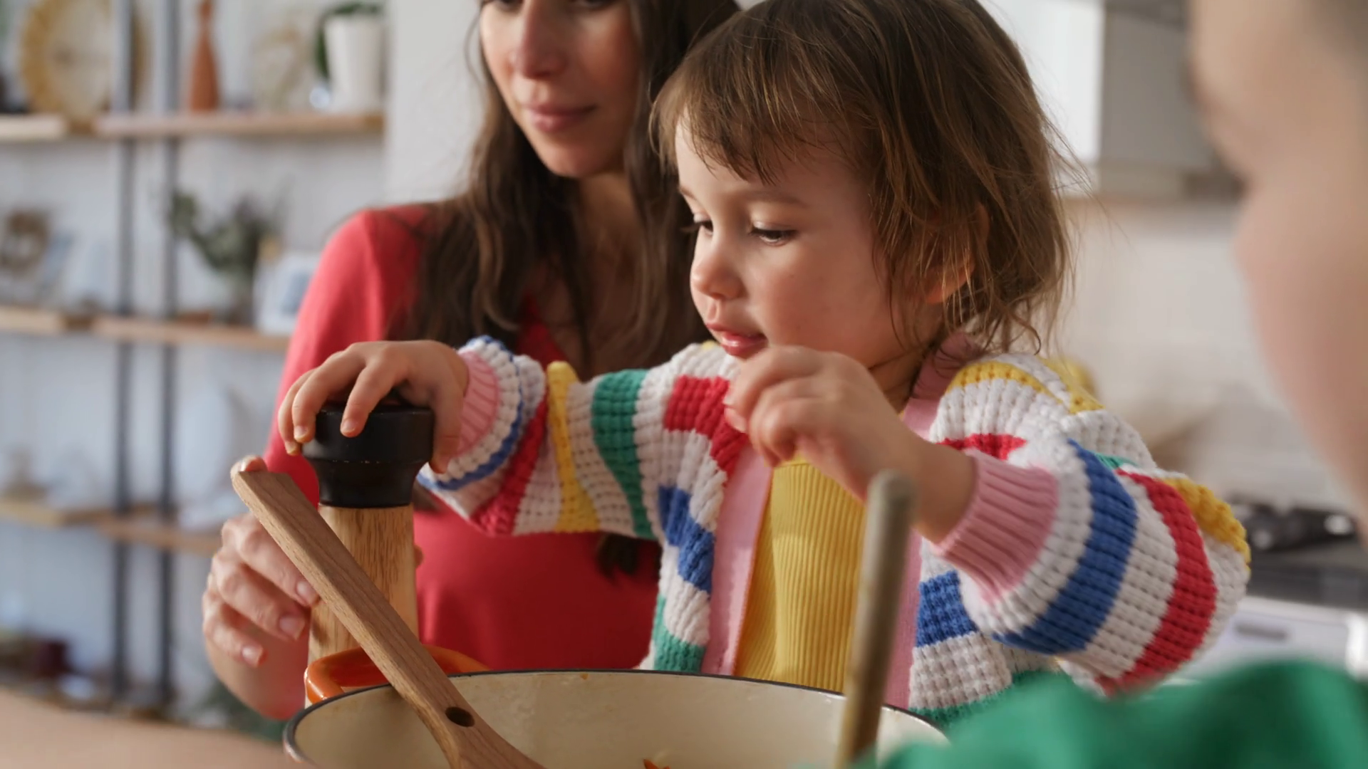 Children Helping Mother Cook Dinner In Stock Footage SBV-352079899 ...
