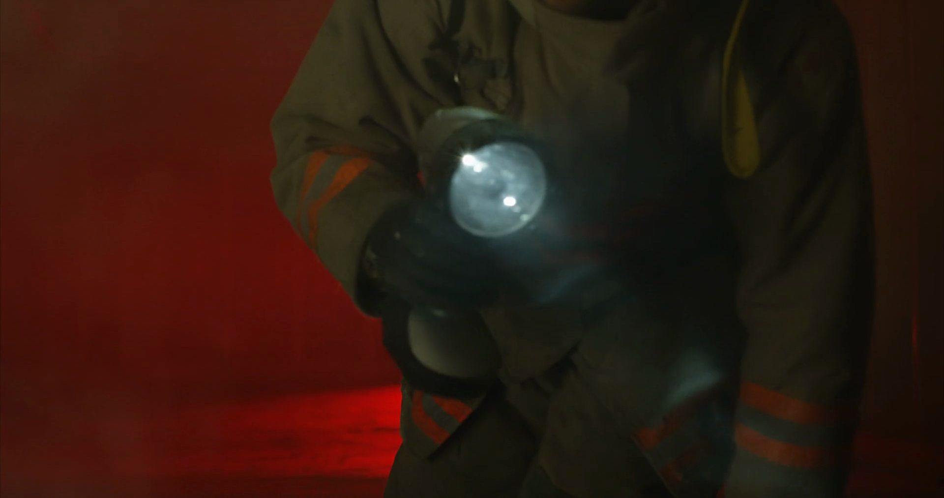 Fire Fighter On Hands Knees Crawling Through Stock Footage SBV