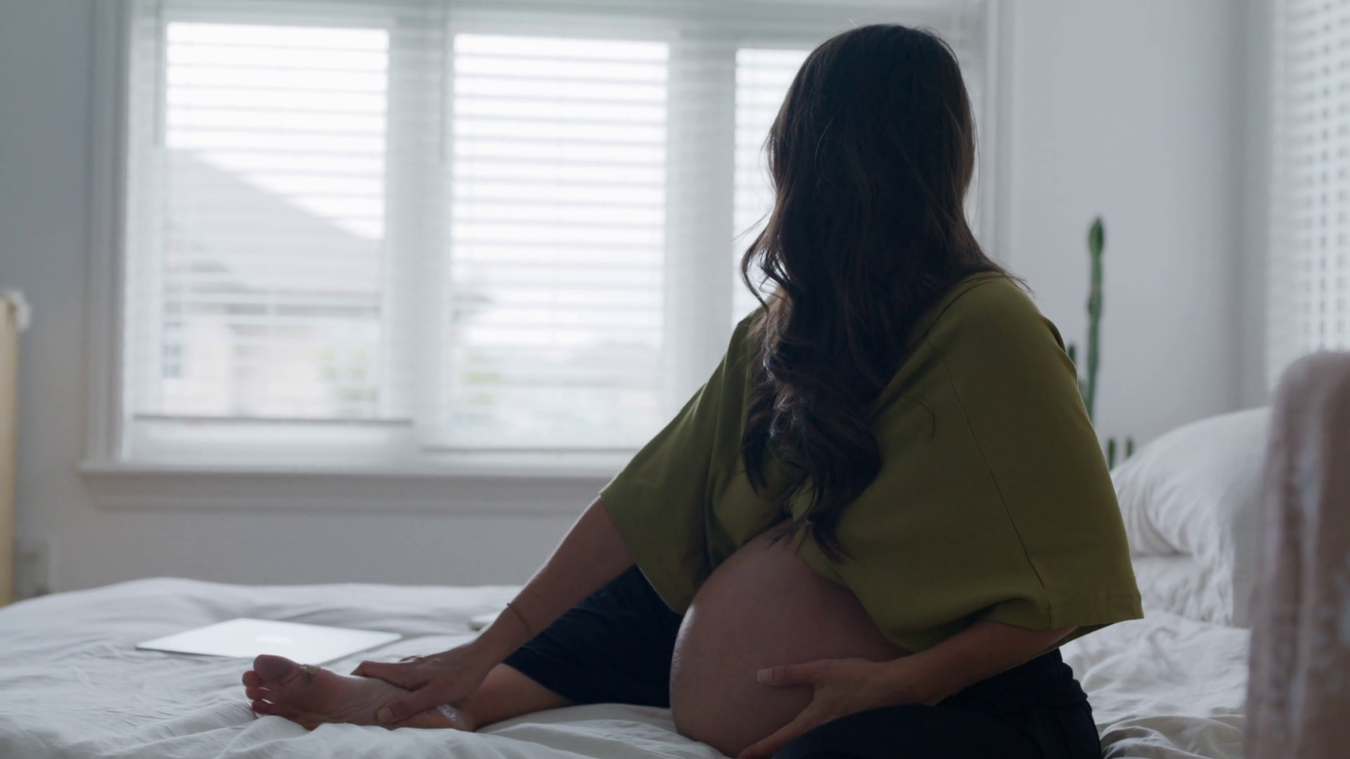 Pregnant Woman 39 Weeks At Term Sits On Bed Stock Footage SBV-351736439 ...