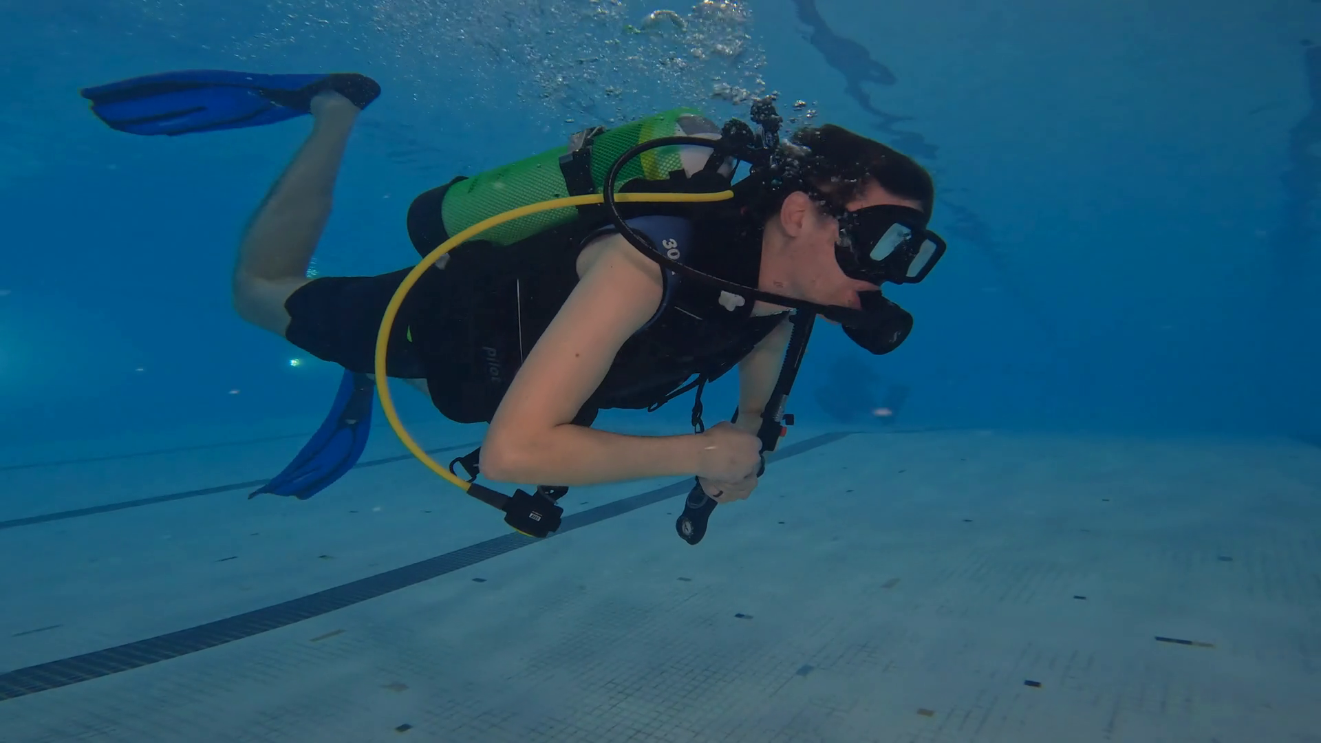 Scuba Diver Clears Regulator Underwater Stock Footage SBV347604175