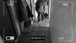 surveillance camera caught the robber in a mask running off with a bag of loot