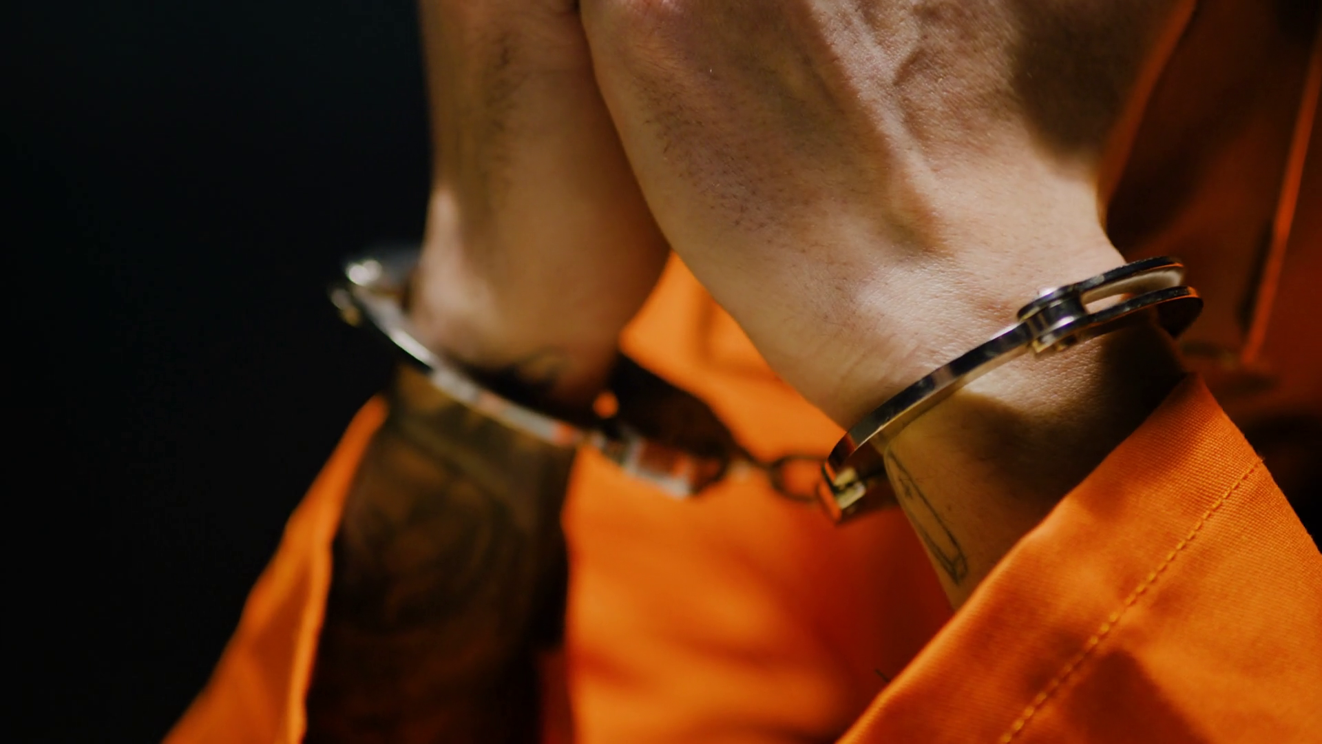 Extreme Close Up On Hand Cuffs On Inmate Stock Footage SBV-349888016 ...