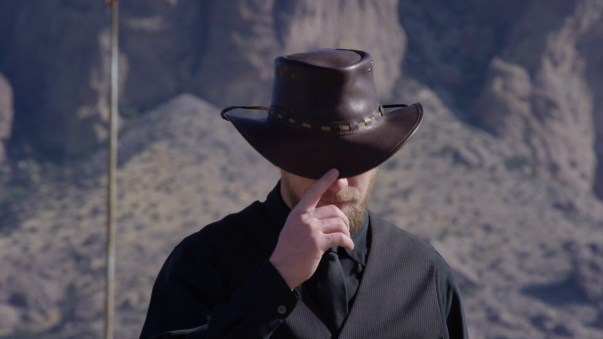 Cowboy Saying Howdy In Front Of Mountain Stock Footage SBV-352195741 ...