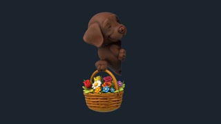 Fun 3D cartoon dog with flowers (on alpha)