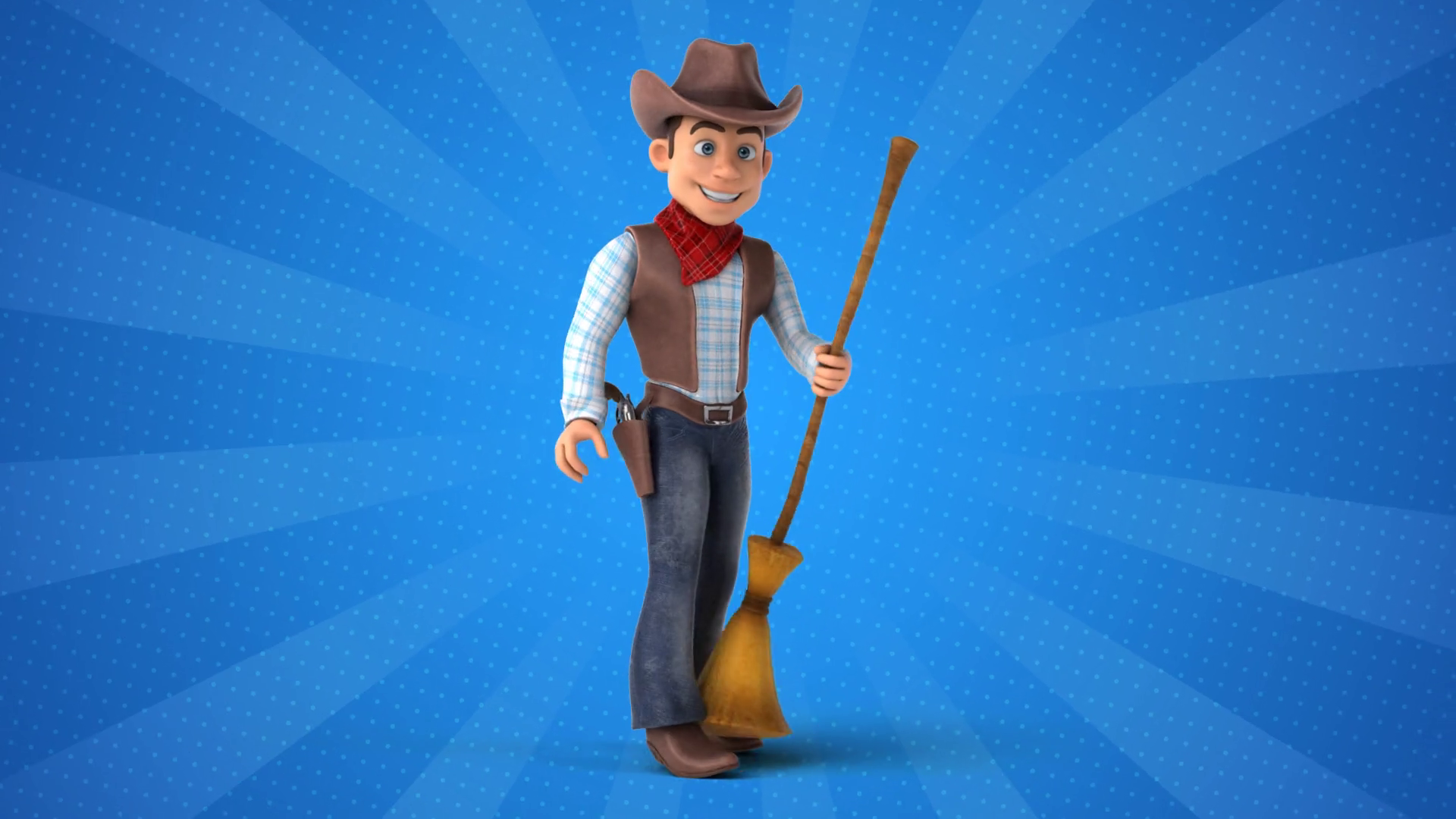 Fun 3d Cartoon Cowboy With Broomstick Stock Motion Graphics SBV