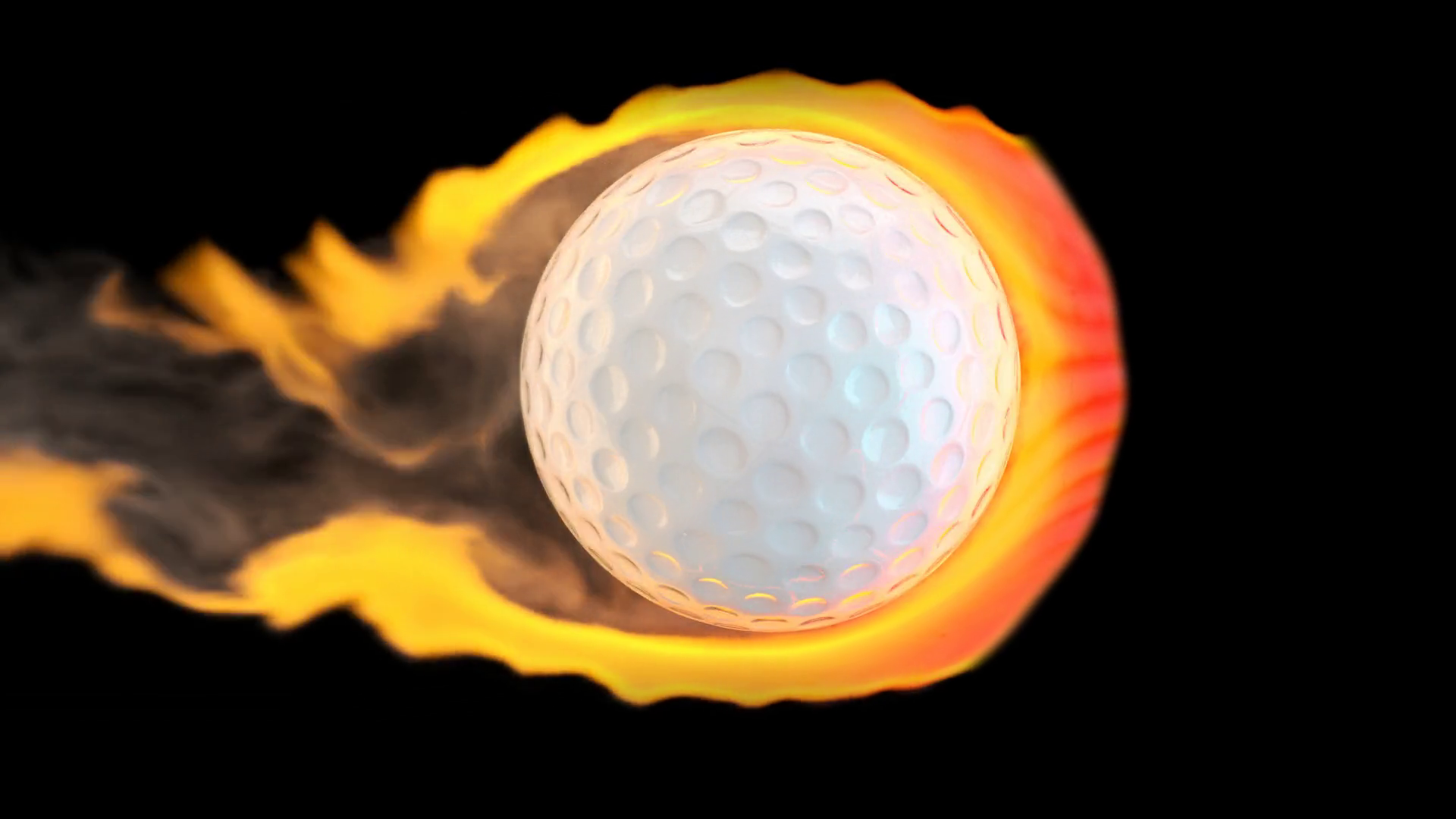 Flying golf ball on fire on a black background Motion Background 0010