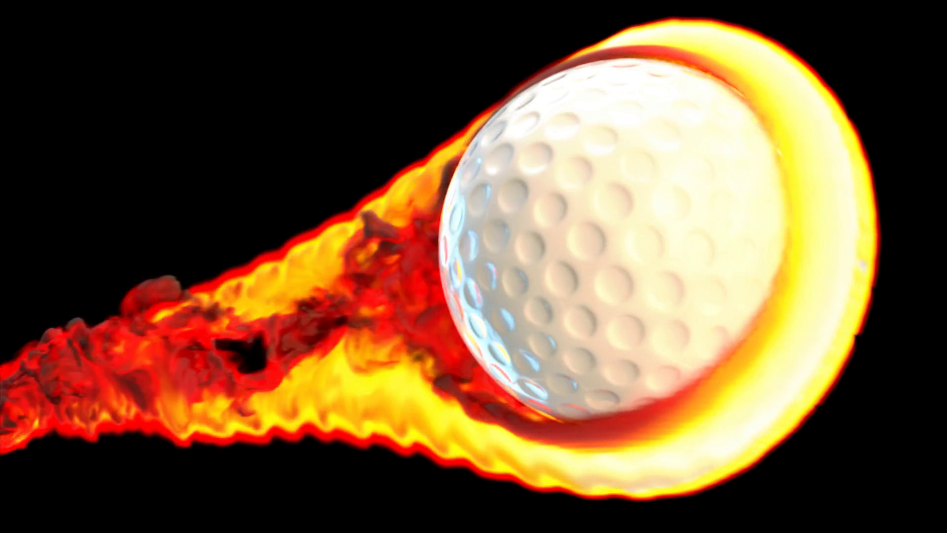 Flying Golf Ball On Fire On Black Background Stock Motion Graphics SBV