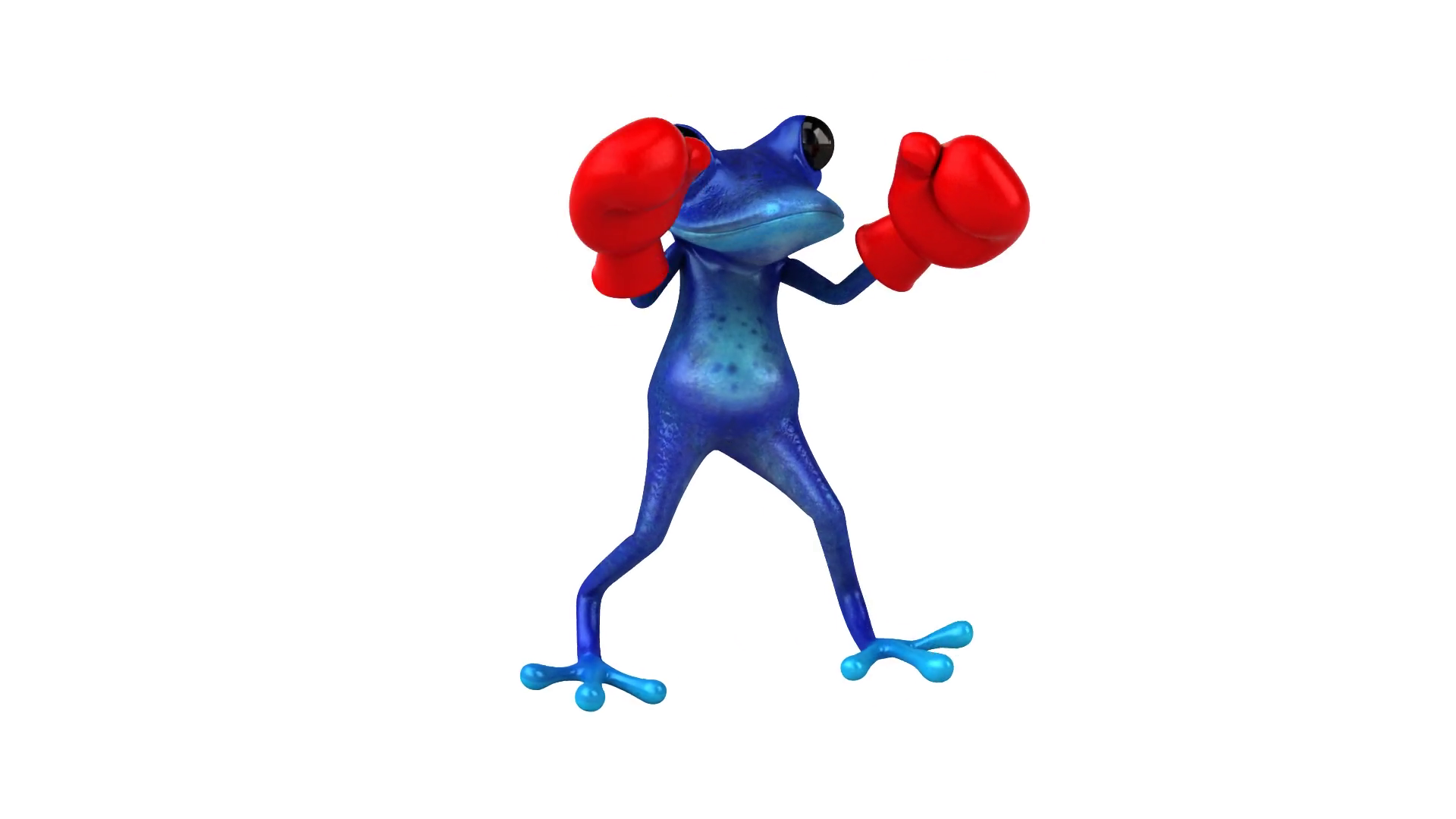 Fun 3D cartoon blue frog boxing with alpha channel included Motion