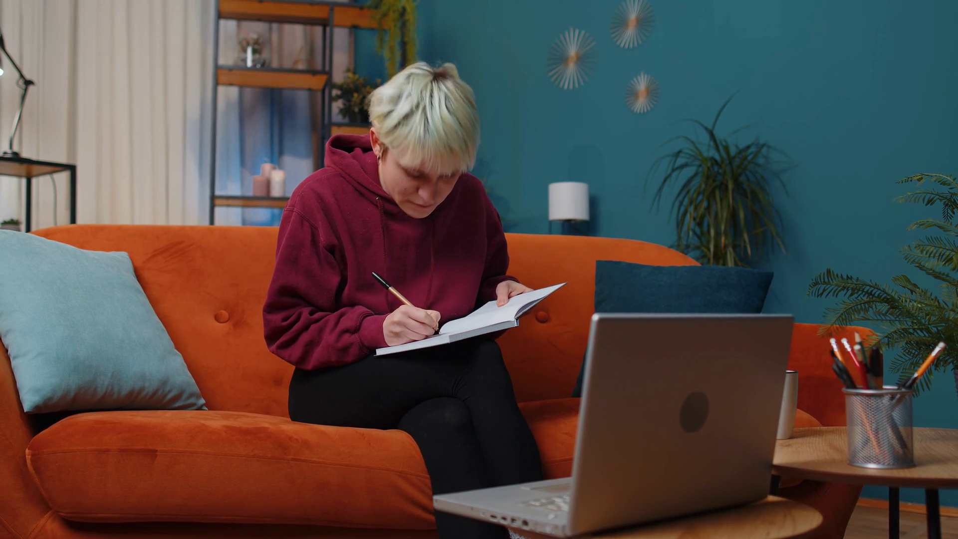 Young Woman Studying At Home On Laptop Stock Footage SBV-352581369 ...