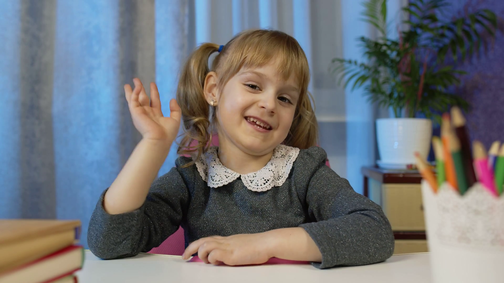 Little Girl Looking At Web Camera Making Stock Footage SBV-352623732 ...