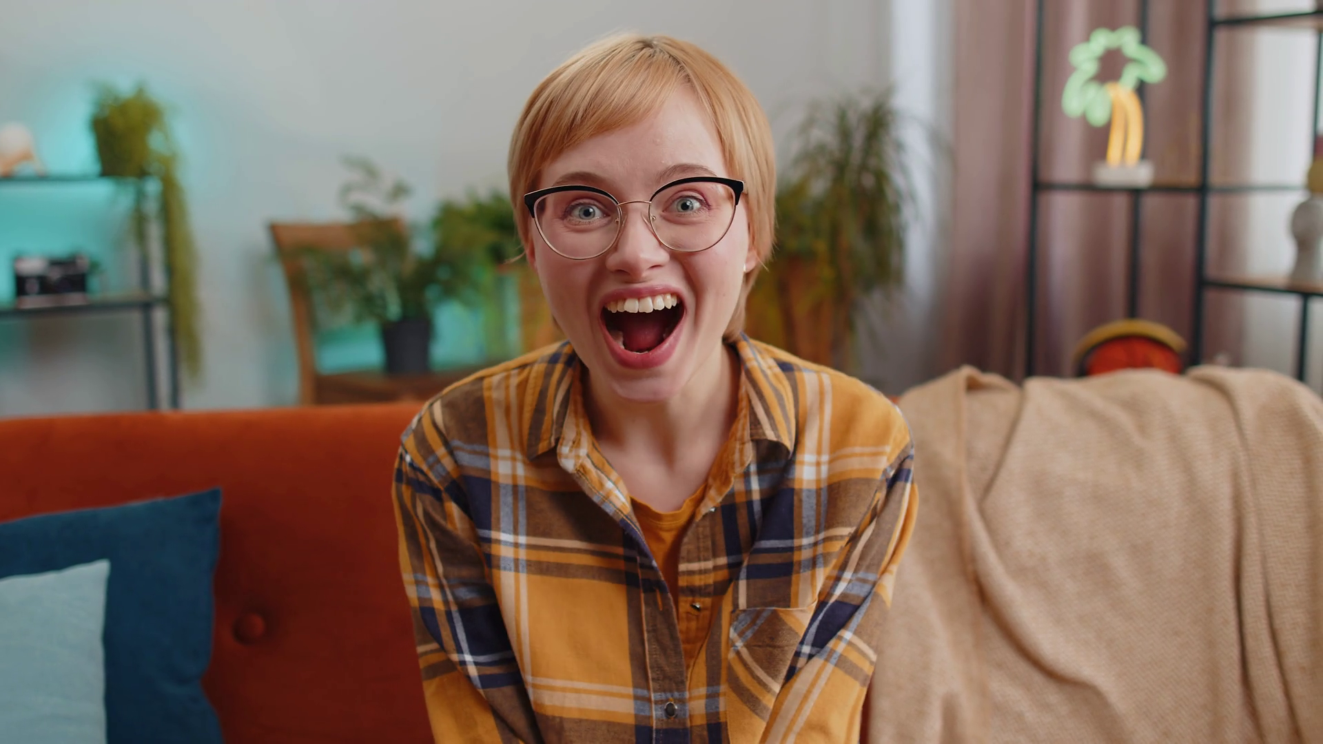 Excited Young Woman Surprised Shocked Sudden Stock Footage SBV ...