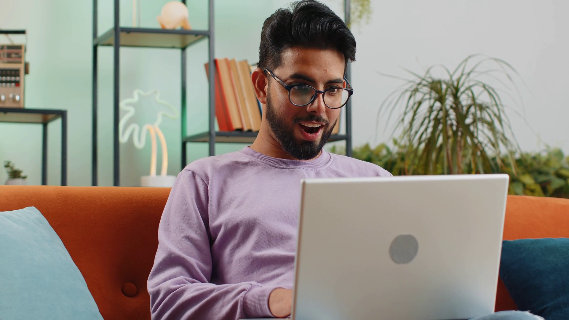 Amazed Indian Man Use Laptop Computer Stock Footage SBV-352104676 ...