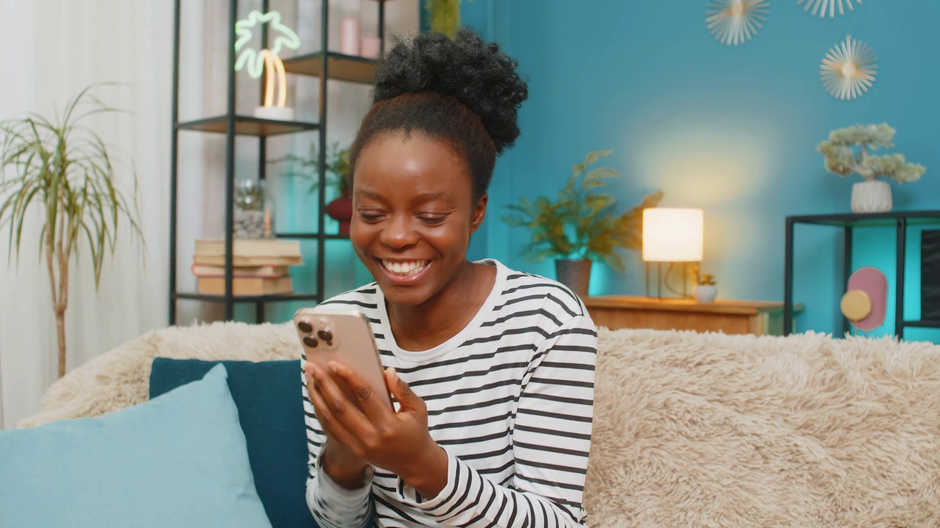 African American Woman Excited Reading Good Stock Footage SBV-352440097 ...
