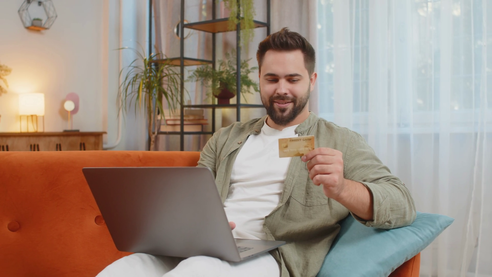 Happy Young Man Using Credit Bank Card Stock Footage SBV-352153992 ...