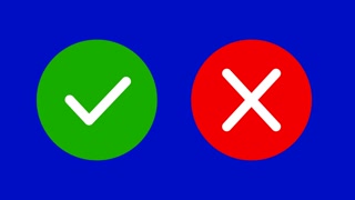 Check mark & and Cross Sign animation in flat modern style on blue background. Full HD. 4K