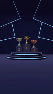 Trophy 1st, 2nd, 3rd award winner trophy on black background. Full HD. 4K