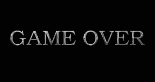 Game over golden metallic typography text animation in 4K. Game over screen text animation clip overlay fx. Final finish progress simple graphic add message icon electronic interface play more ad.