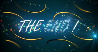 Modern style contemporary THE END typographic gold bg 4K. Cinema overlay template, show intro outro motion graphic. Theatre screen creative title finish. Stream ending graphic. Mask reveal trailer.