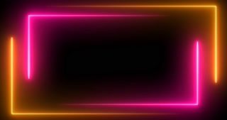 Double neon rectangles outlines moving with empty copyspace in black 4K. Square geometric frame for wishes, messages, social media greetings.  Advertisement banner board sign. Disco club motel outlet.