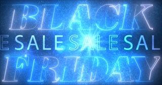 Black Friday midnight sale advertisement promotion background neon signboard 4K. Stylish glowing Sale Discount offers mega-sale concept. Stock clearance, deal of the day, 50% off. Keyable 3d glass fx