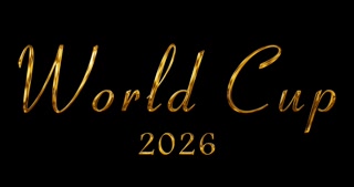 World Cup 2026 gold animated metallic text animation on black bg 4K. Broadcasting video title opener and intro typography. Luxury prestigious championship celebrating text. Soccer world symbolic bg.
