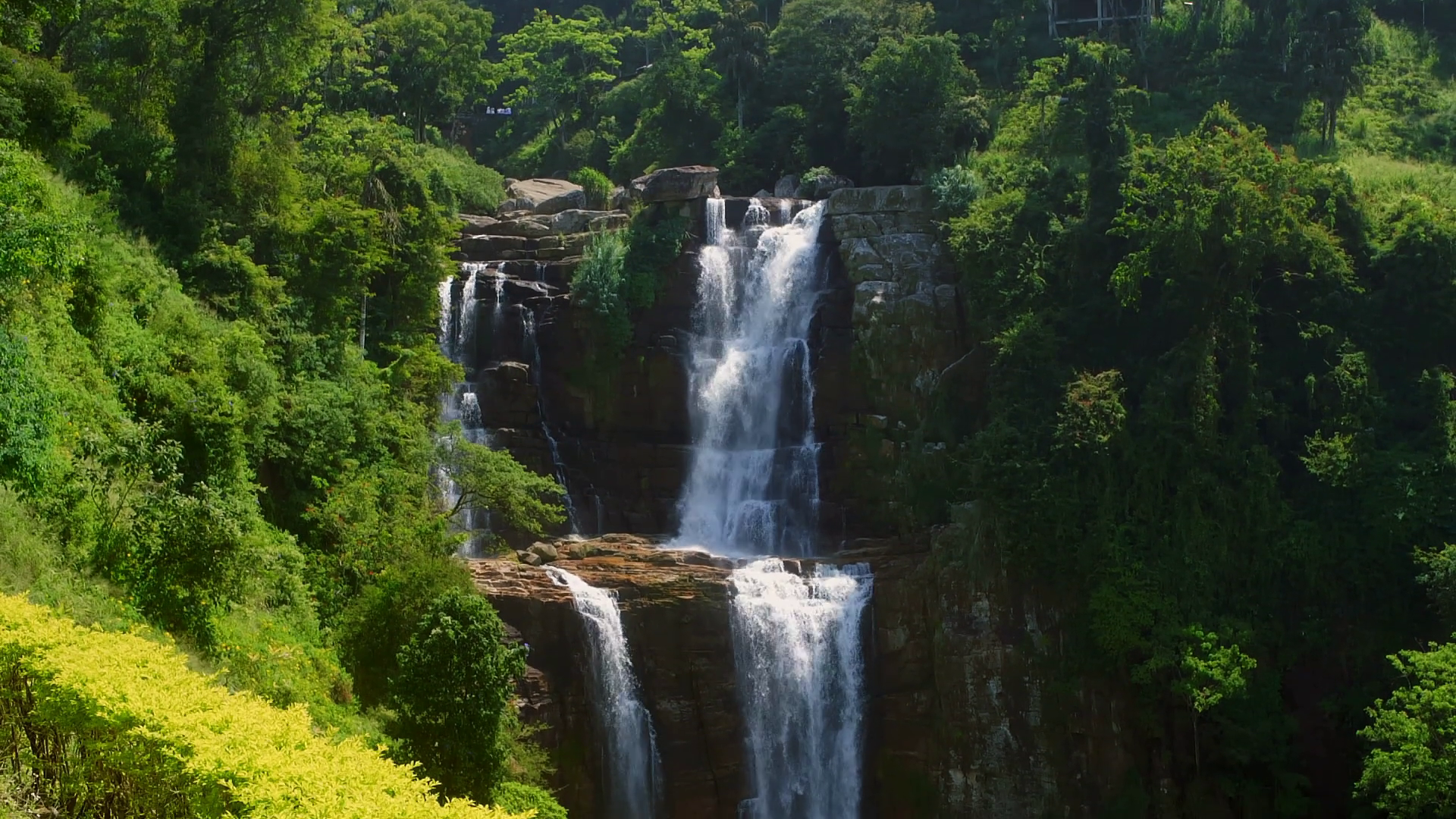Water Flows Powerfully Down Tiered Waterfall Stock Footage SBV ...