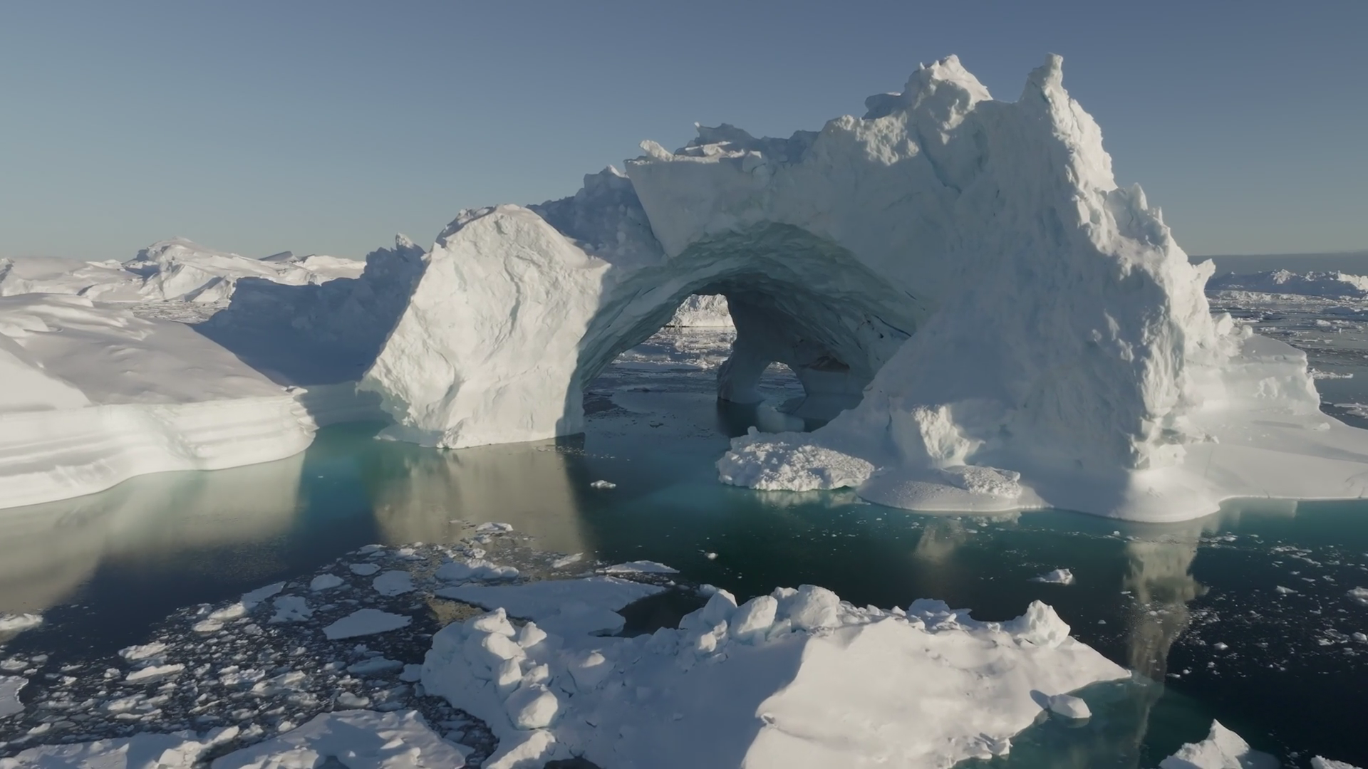 Gaint Iceberg With Ice Cave Melting In Ocean Stock Footage SBV ...