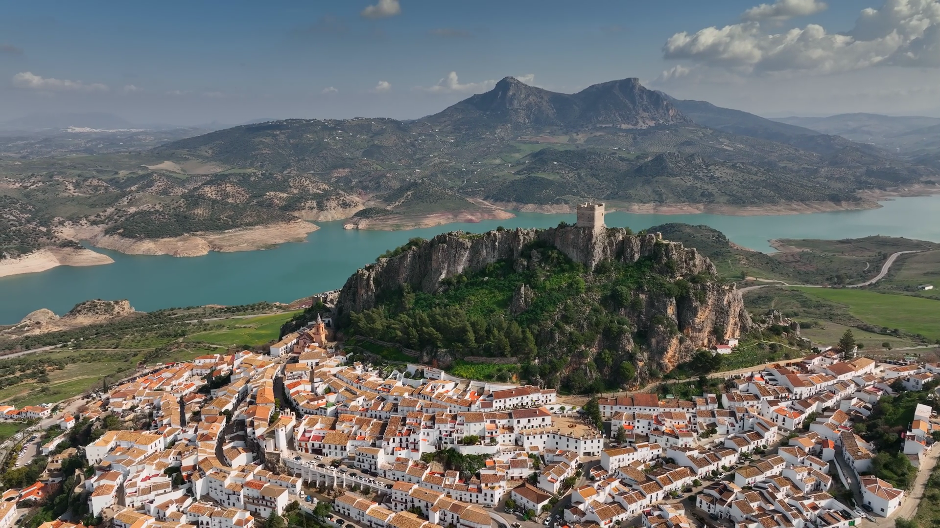 Aerial View Of Zahara De La Sierra - White Stock Footage SBV-352360961 ...