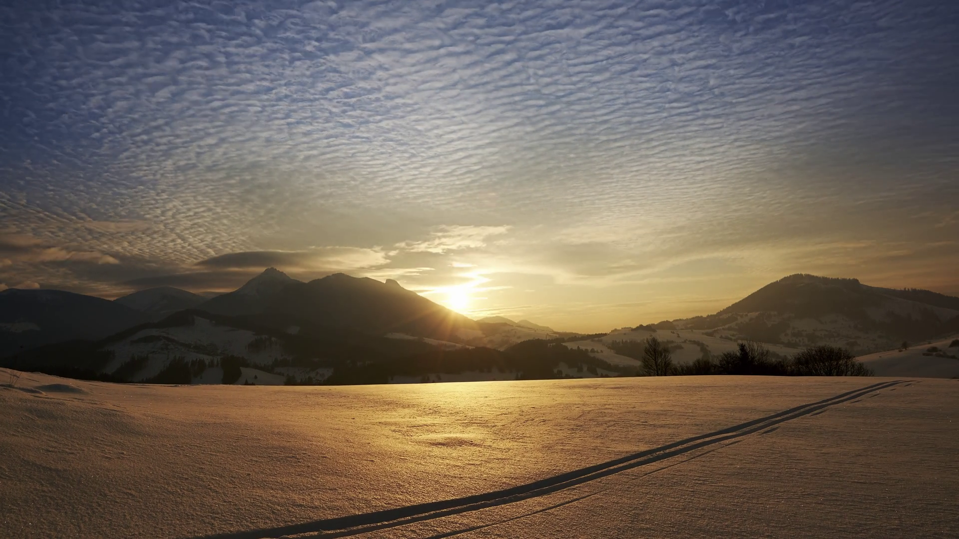 Sunset Over Snowy Hilly Rural Landscape Ski Stock Footage SBV-351761328 ...