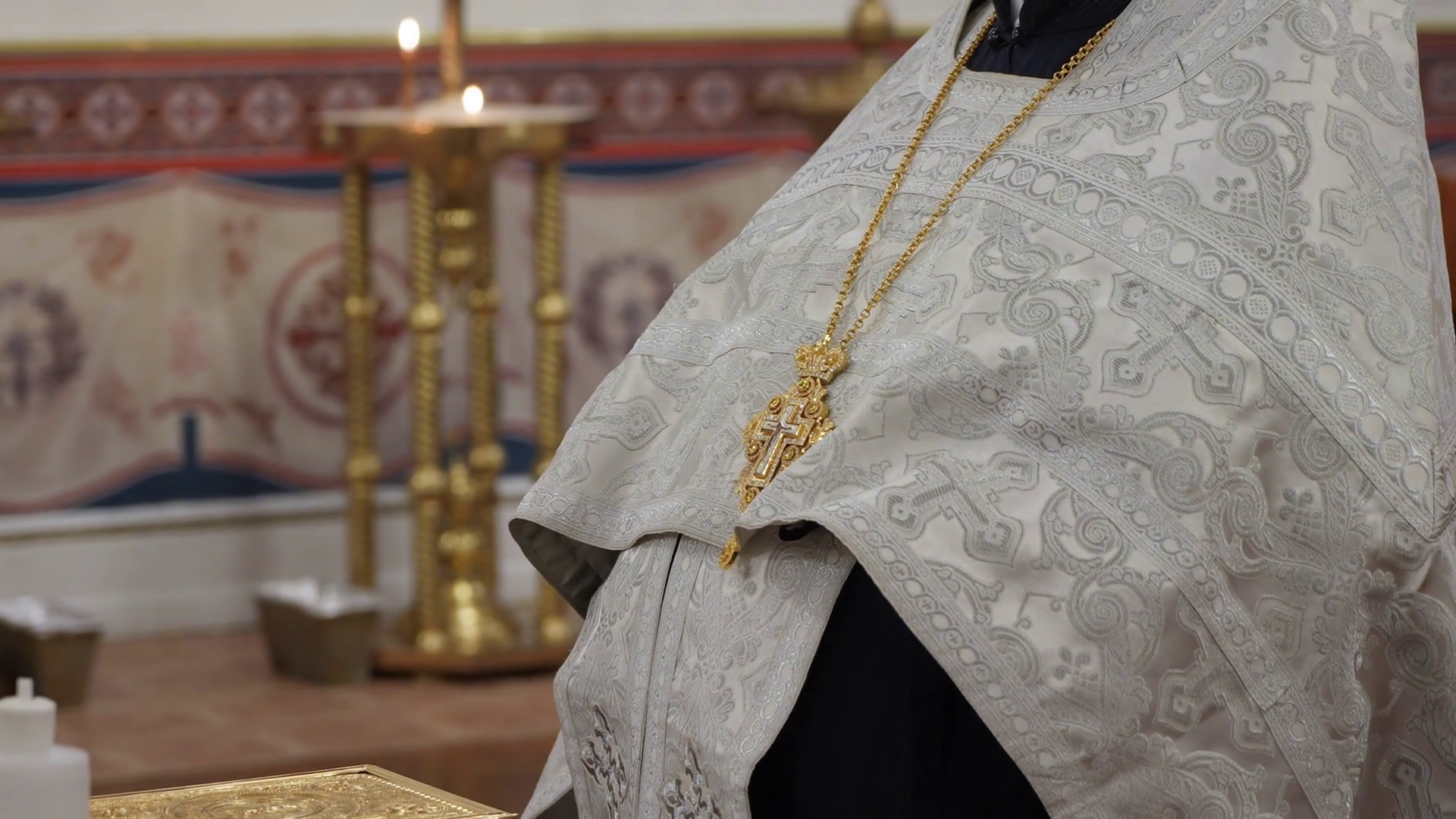 Priest In White Embroidered Vestment Closeup Stock Footage SBV ...