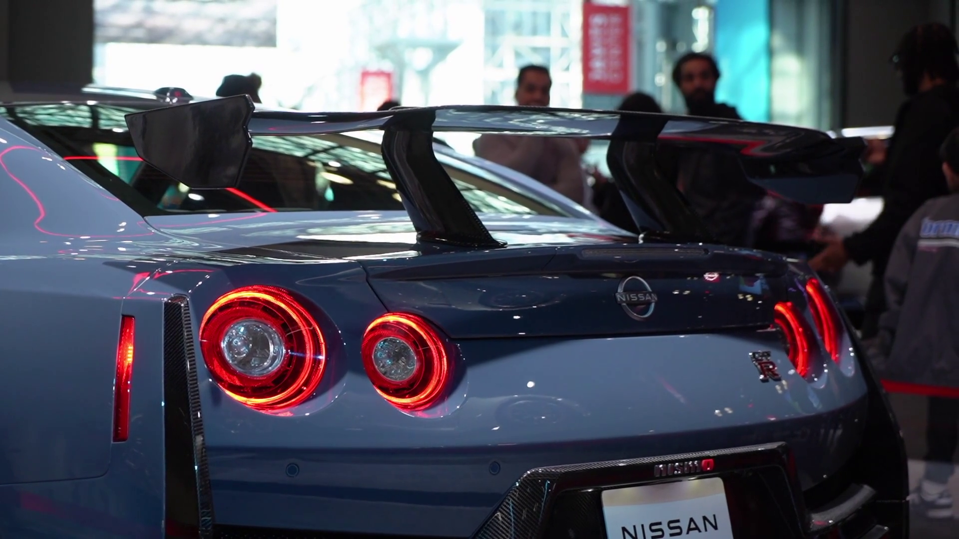 The Nissan Gtr At Auto Show Boasts Sleek Stock Footage SBV-352008924 ...
