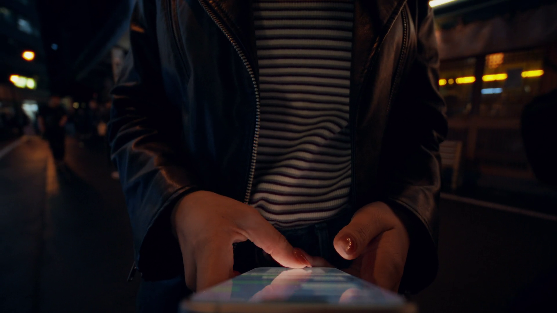 A Woman Uses Mobile Phone Standing On City Stock Footage SBV-352368476 ...