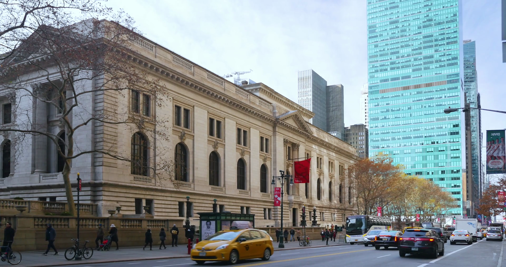NEW YORK Circa December, 2016 A winter daytime establishing shot of
