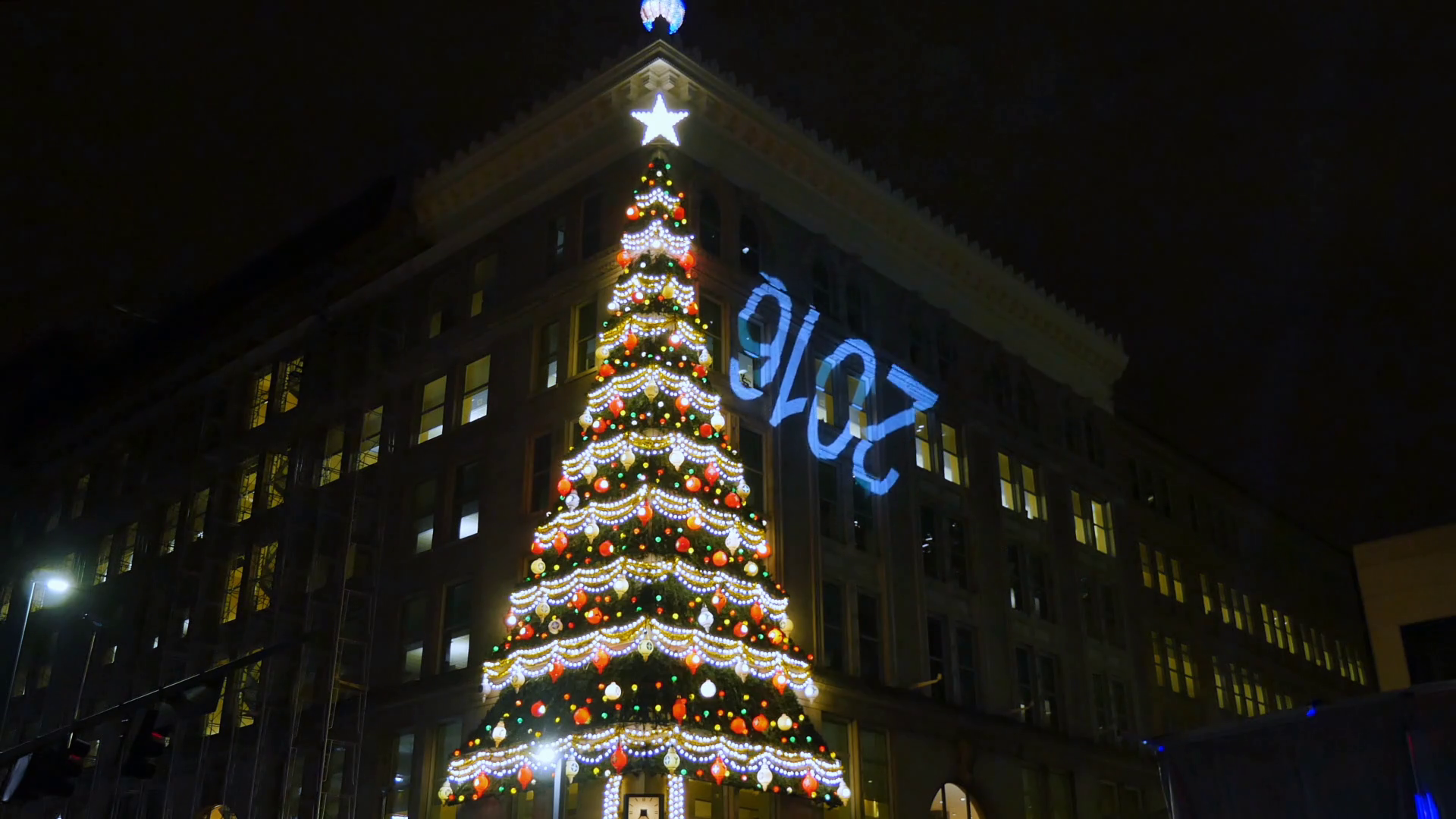 PITTSBURGH Circa December, 2016 A nighttime establishing shot of a