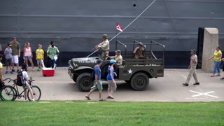 PITTSBURGH, PA - Circa September, 2015 - Tourists visit the LST 325 docked on Pittsburgh's North Shore for Labor Day holiday.