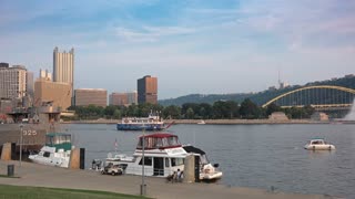 PITTSBURGH, PA - Circa September, 2015 - Tourists visit the LST 325 docked on Pittsburgh's North Shore for Labor Day holiday.