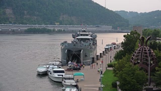 PITTSBURGH, PA - Circa September, 2015 - Tourists visit the LST 325 docked on Pittsburgh's North Shore for Labor Day holiday.