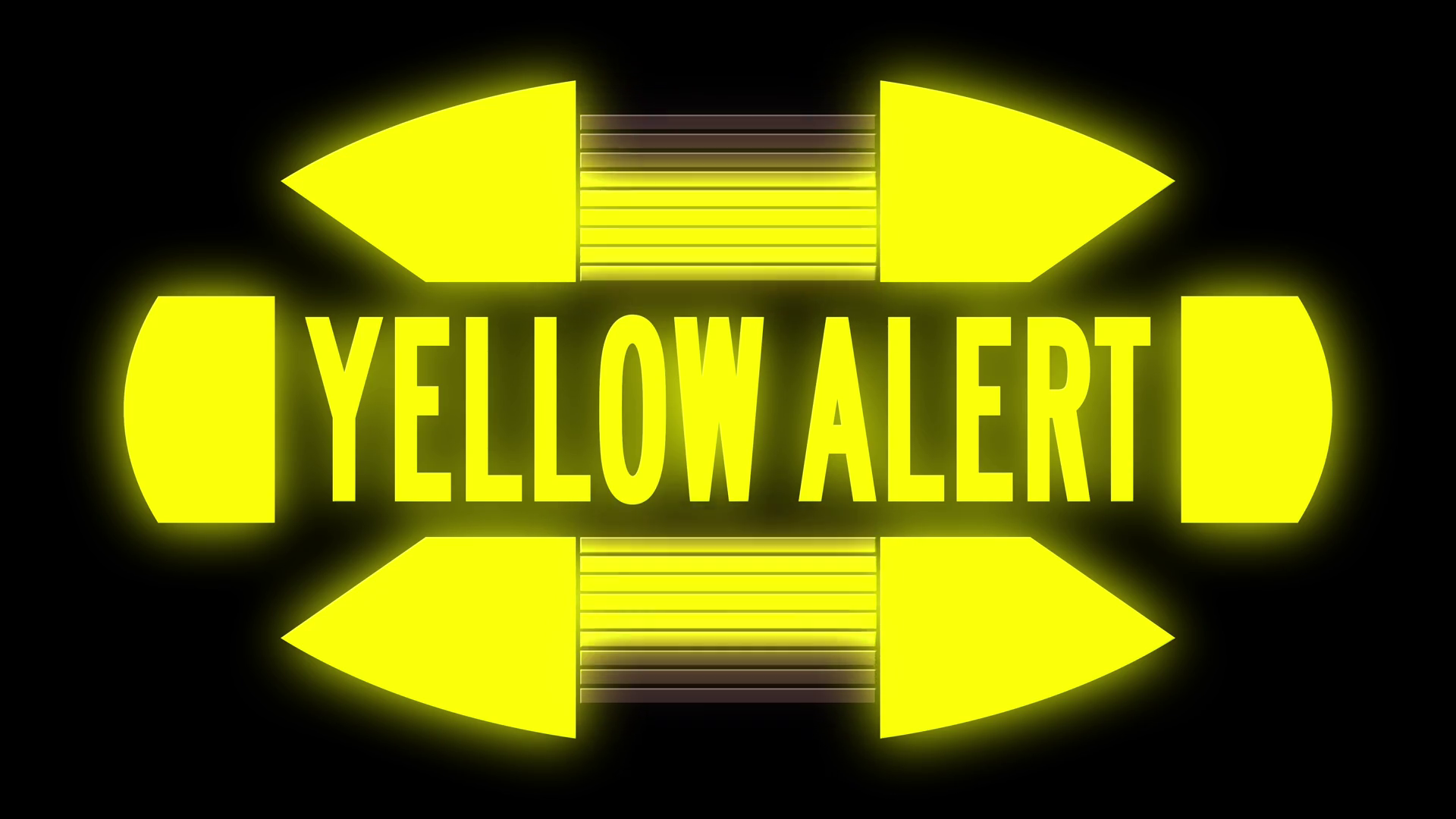 A looping science fiction YELLOW ALERT monitor warning screen. With