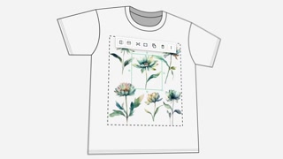 A close up view of someone creating a flower print-on-demand (POD) t-shirt on a computer.