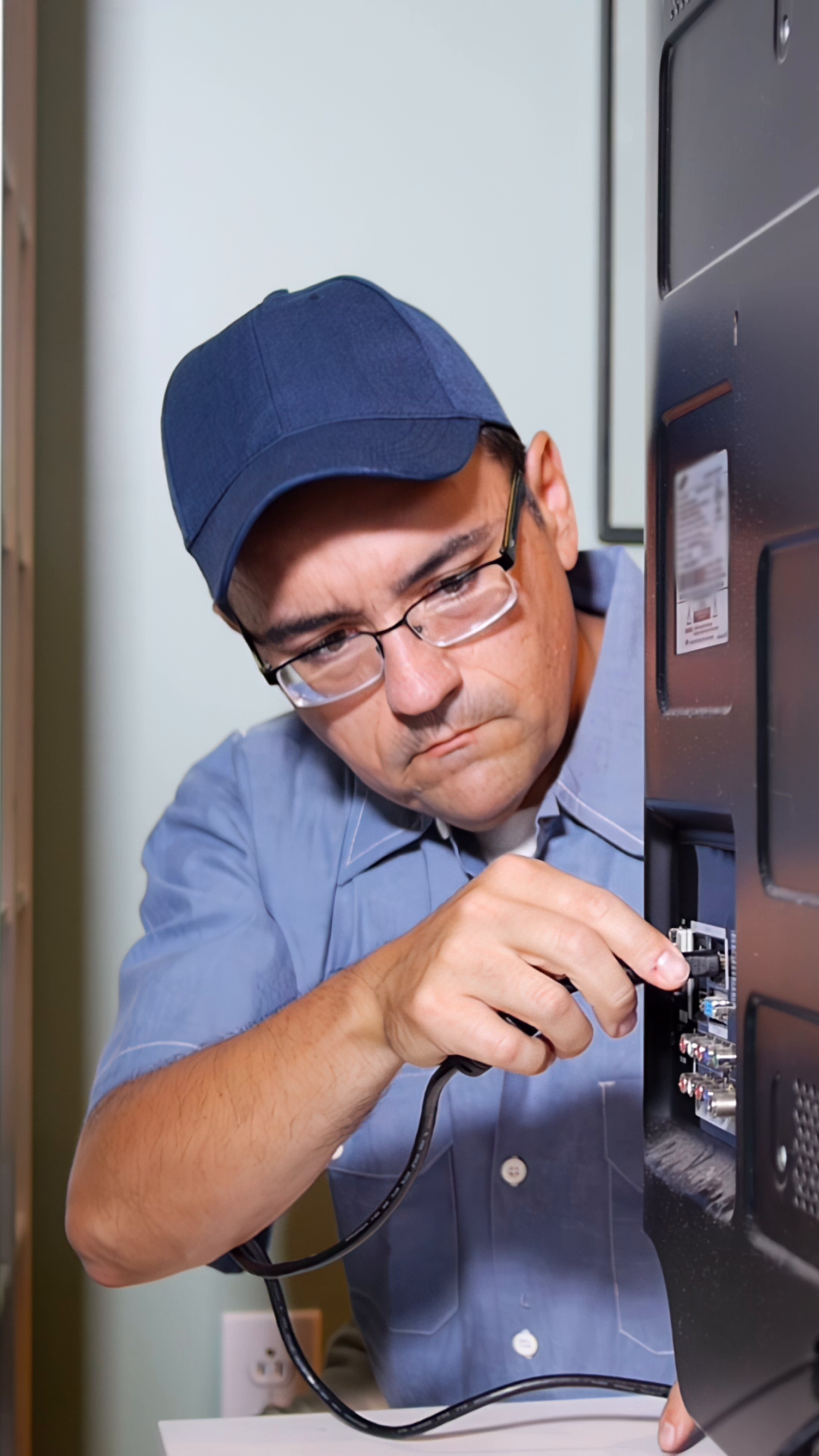 A Vertical Shot Of Cable Installer Attaching Stock Footage SBV ...
