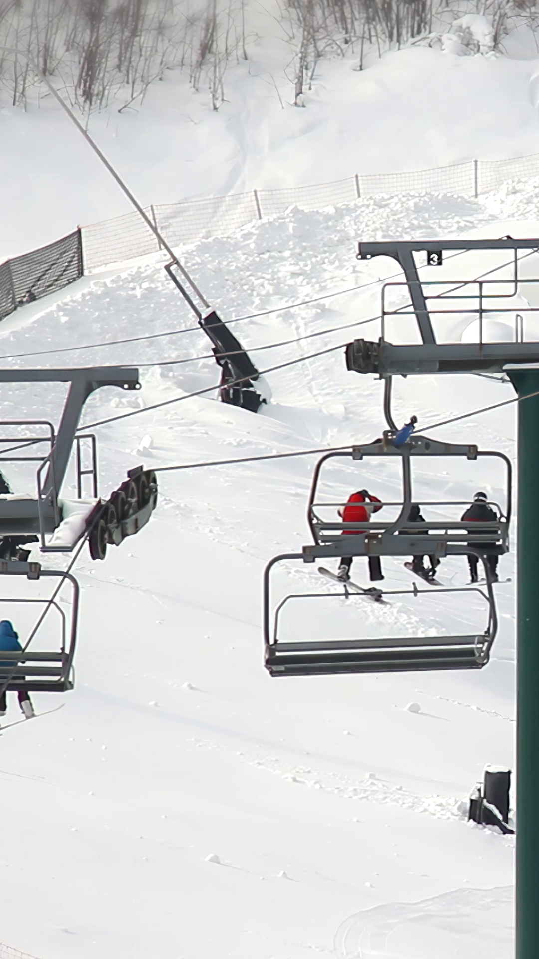 Skiers Ride Skit Lift To Top Of Snowy Stock Footage SBV-353075653 ...