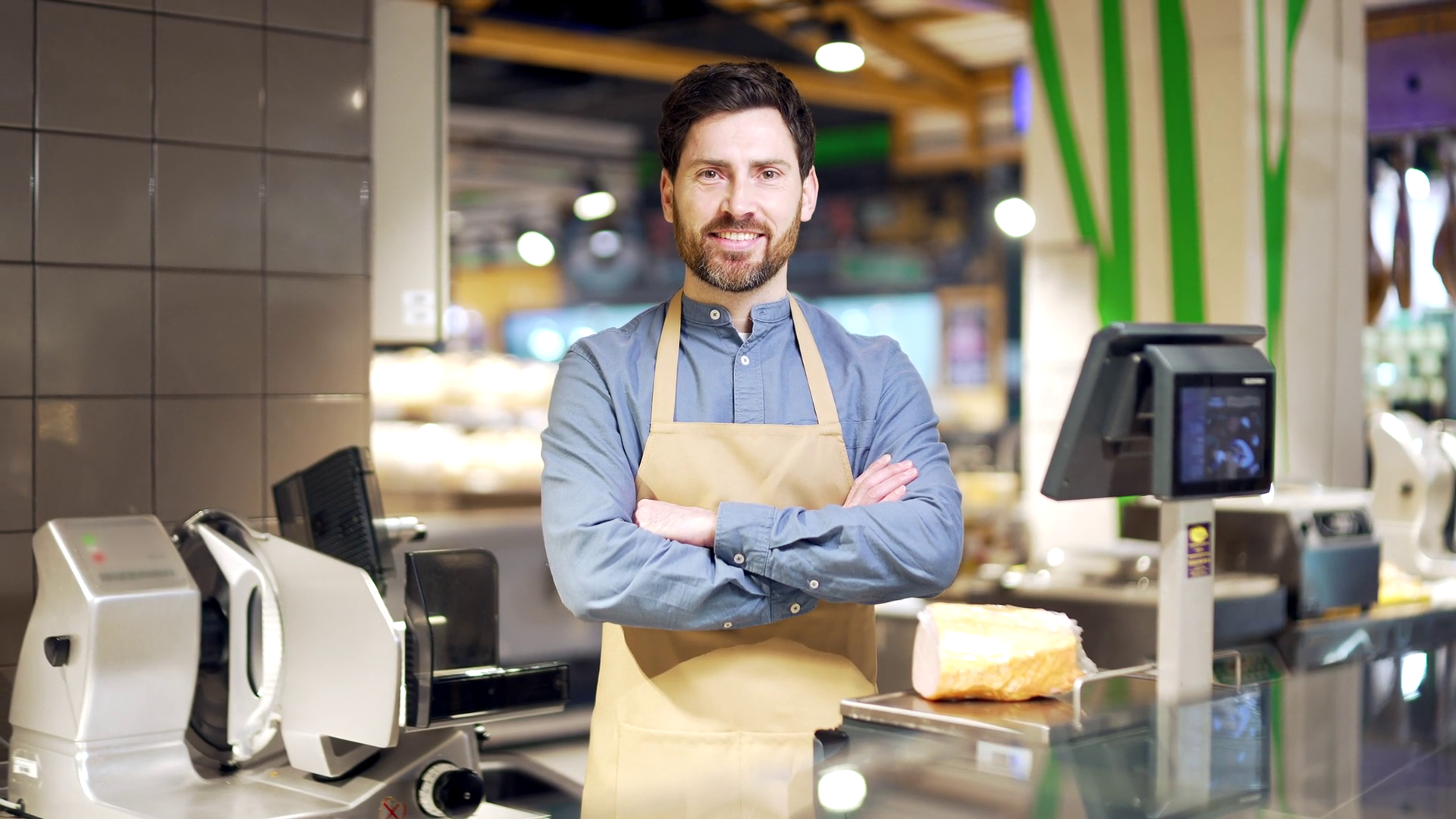 Portrait Seller Behind Counter In Grocery Stock Footage SBV-352100815 ...