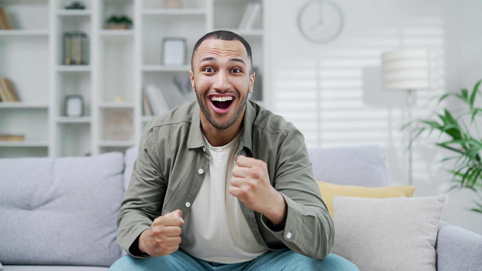 Webcam View Cheerful Fan Looks At Camera Of Stock Footage SBV-351669341 ...
