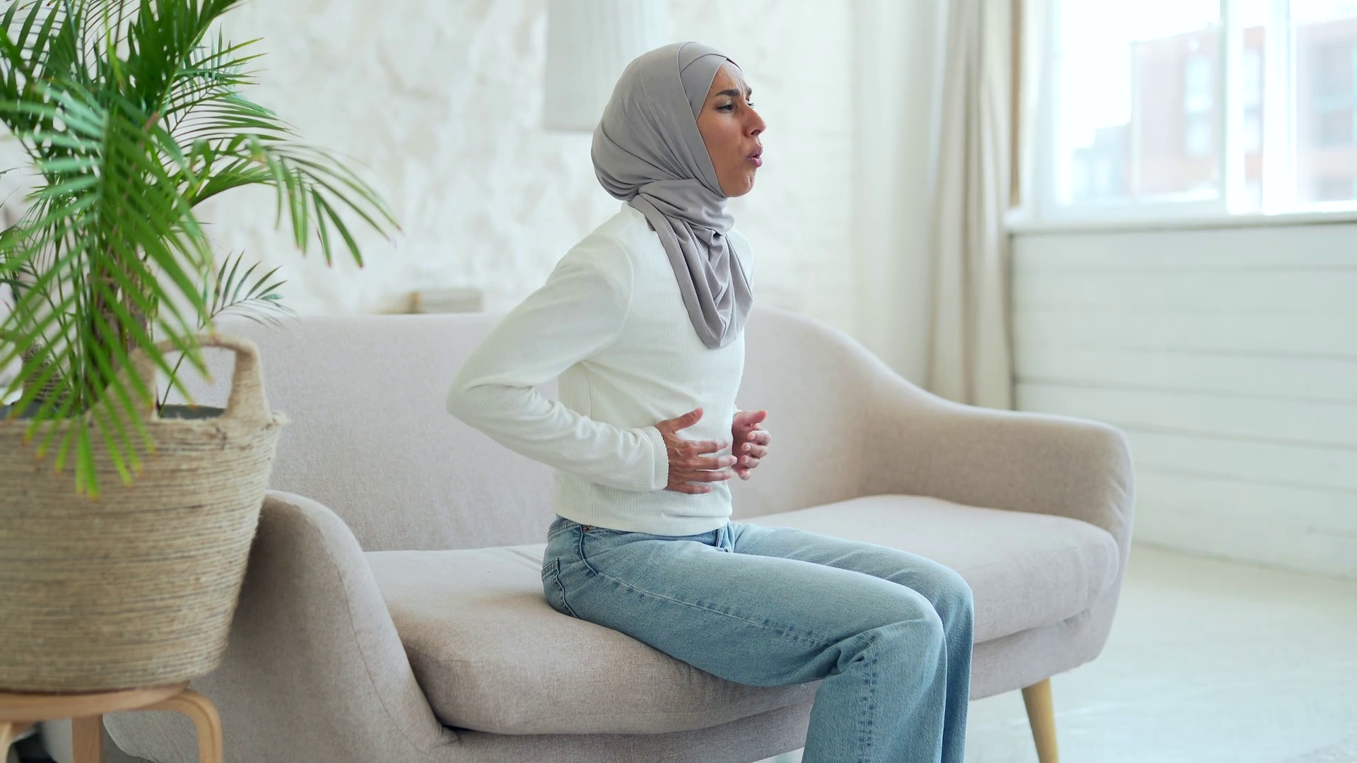 Sick Young Muslim Woman In Hijab Suffering Stock Footage SBV-352019324 ...