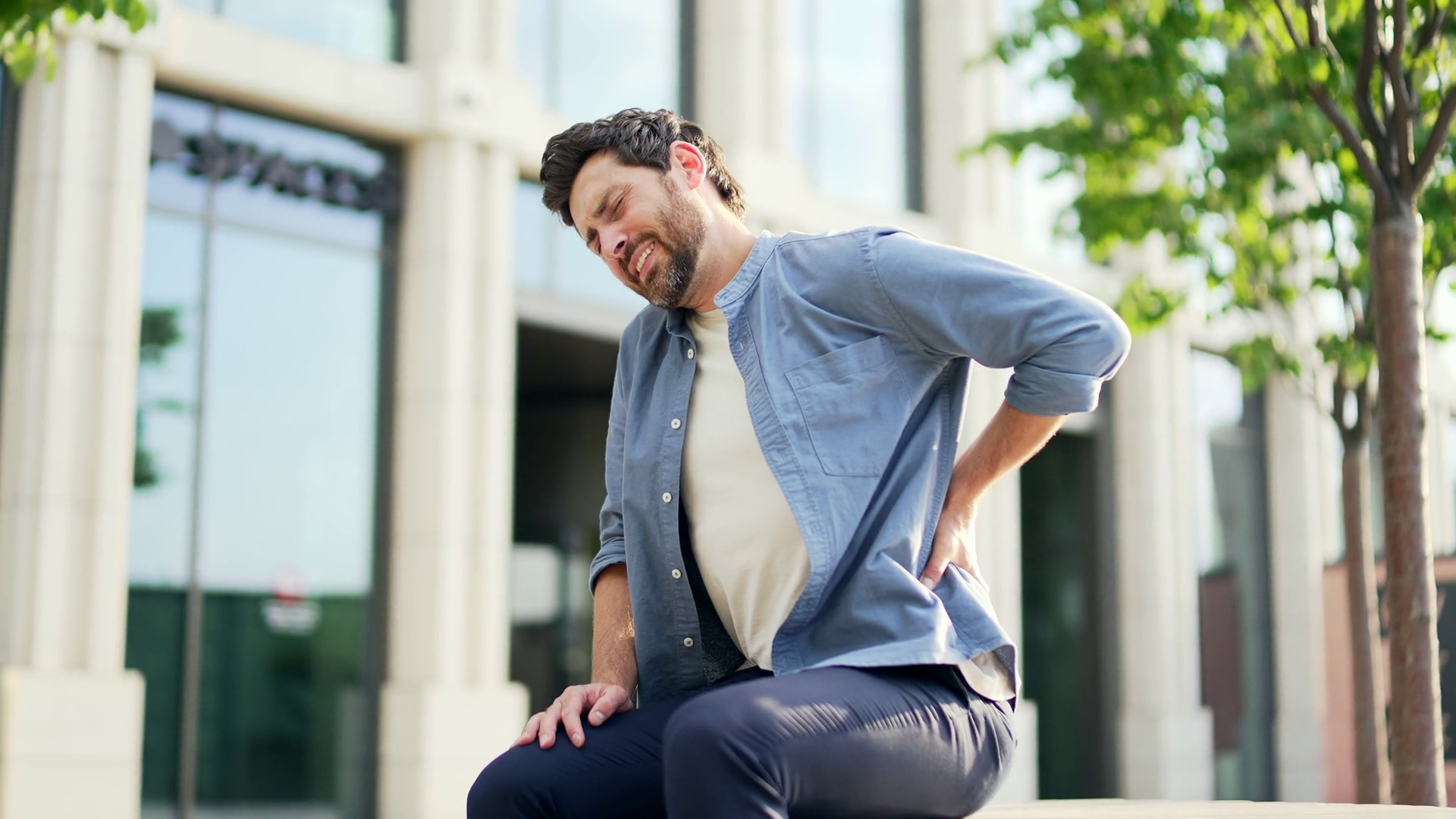 Tired Man Having Severe Back Pain Ache Stock Footage SBV-352083322 ...