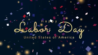 Usa labor day lettering with confetti and flag, 4k video animated
