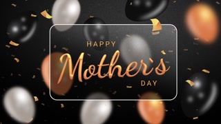 Happy Mothers Day Elegant Gold Balloon Animation on Black Background