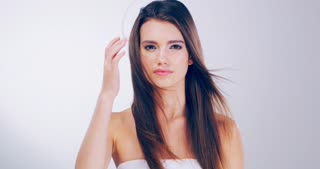 Hair care, face and skincare of a young model with cosmetics, dermatology and hairstyle