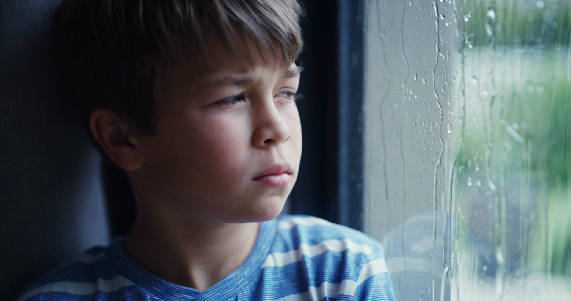 Rain Window Boy Child Thinking Sad Stock Footage SBV-352939428 ...