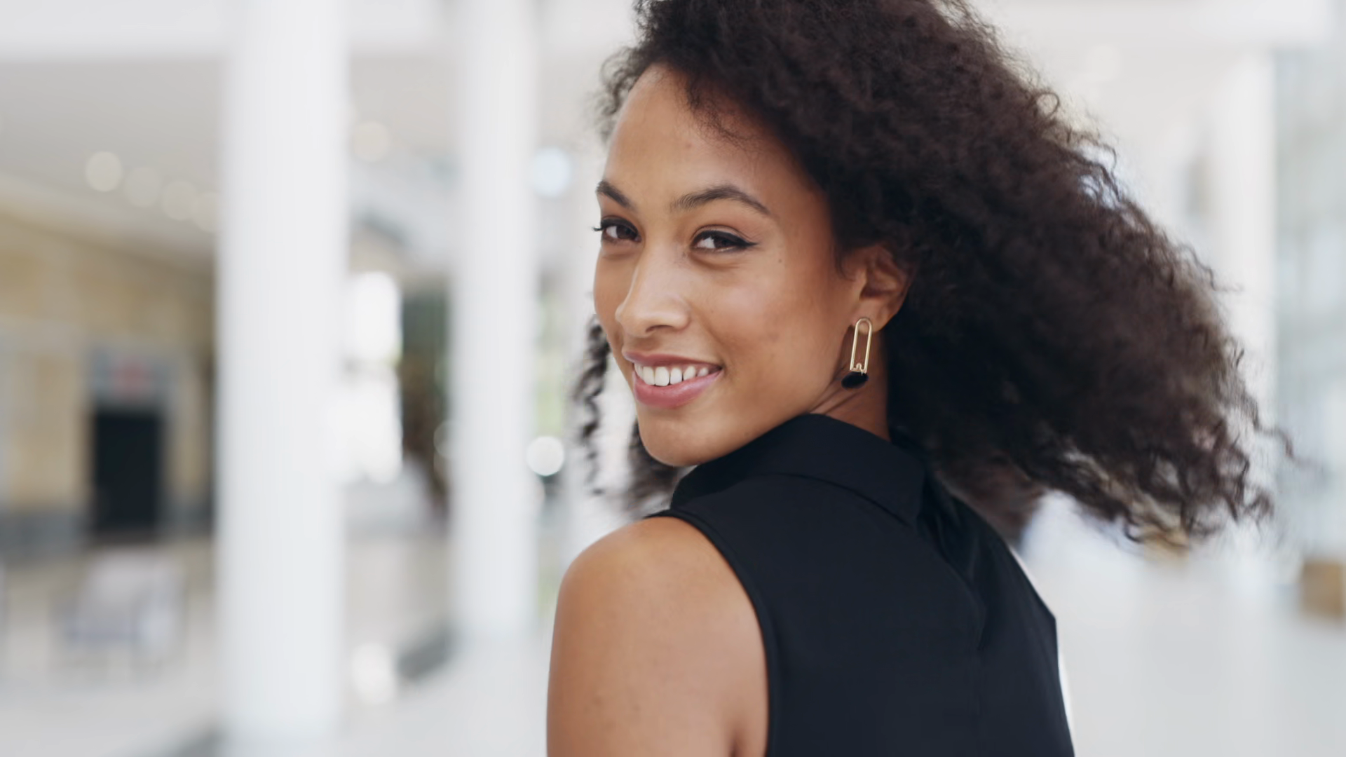 Business Woman Walking Looking Back Smiling Stock Footage SBV-353637023 ...